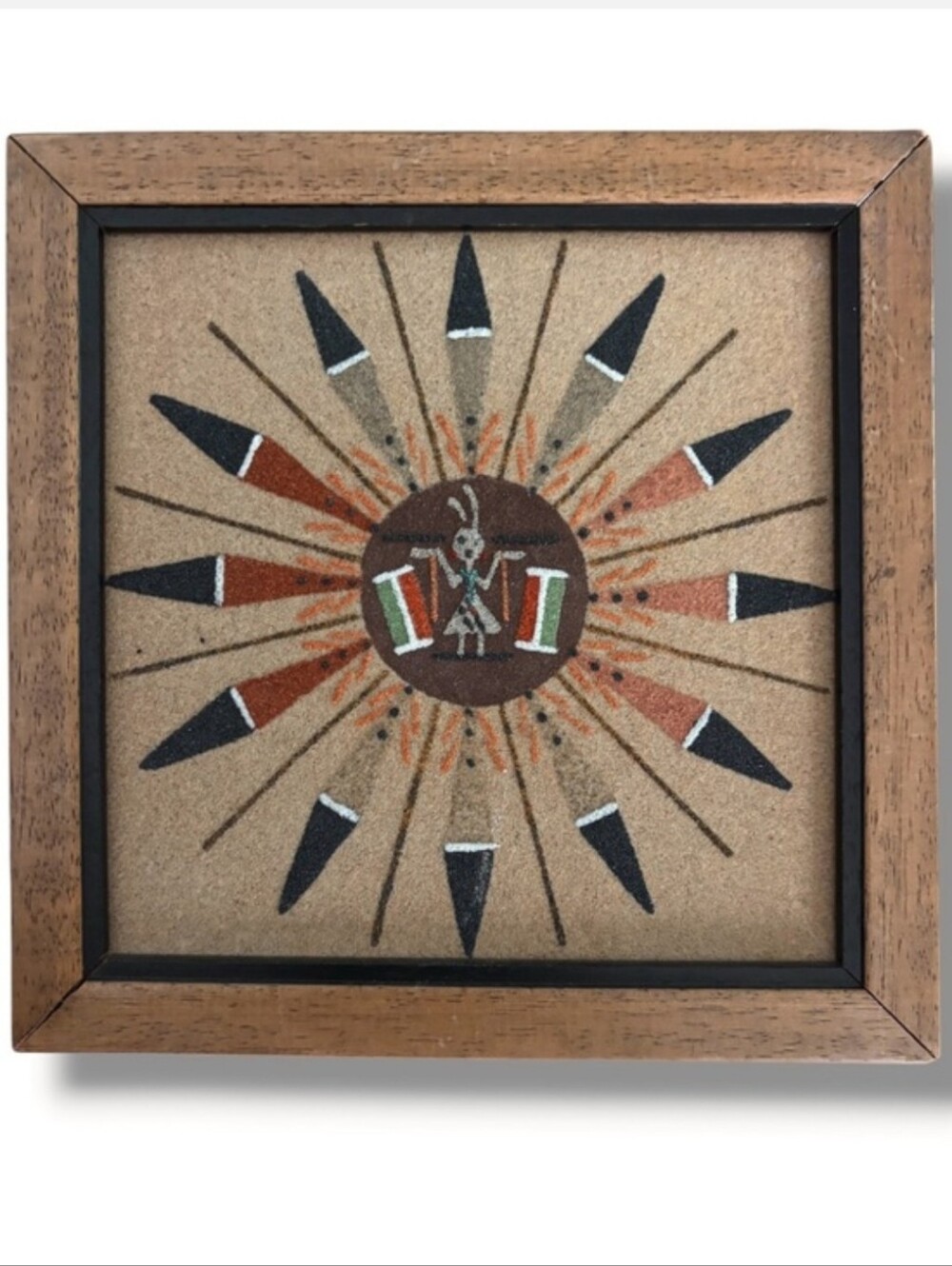 VINTAGE Navajo Sand Painting Sun & Eagle Design Signed by Artist E. Allen